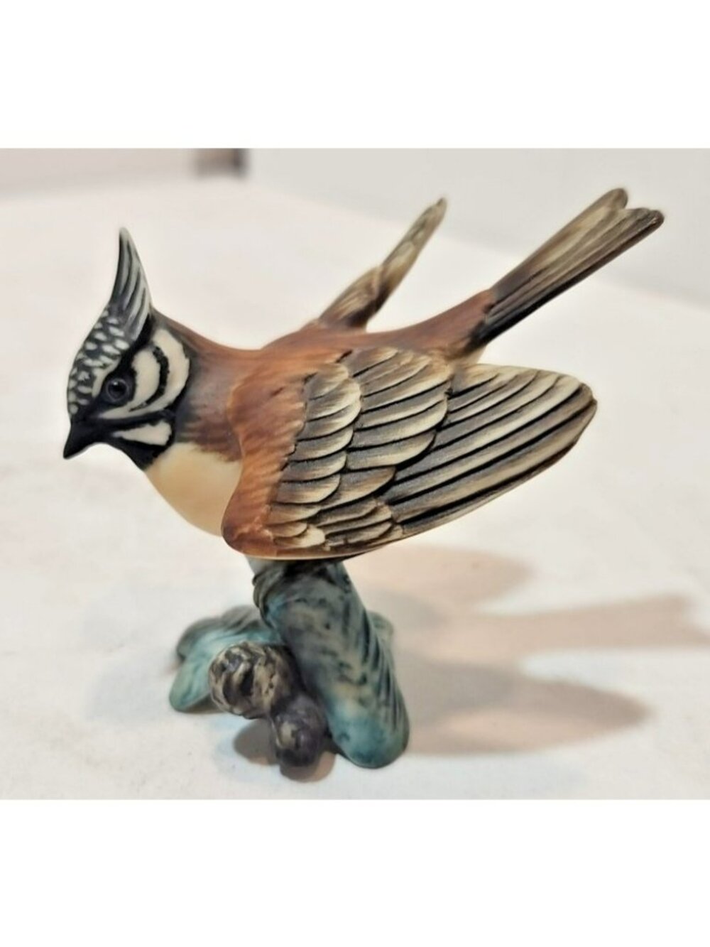 Vintage Kaiser Porcelain Matte Bisque Crested Tit Bird #469 Figurine 3.5" Tall